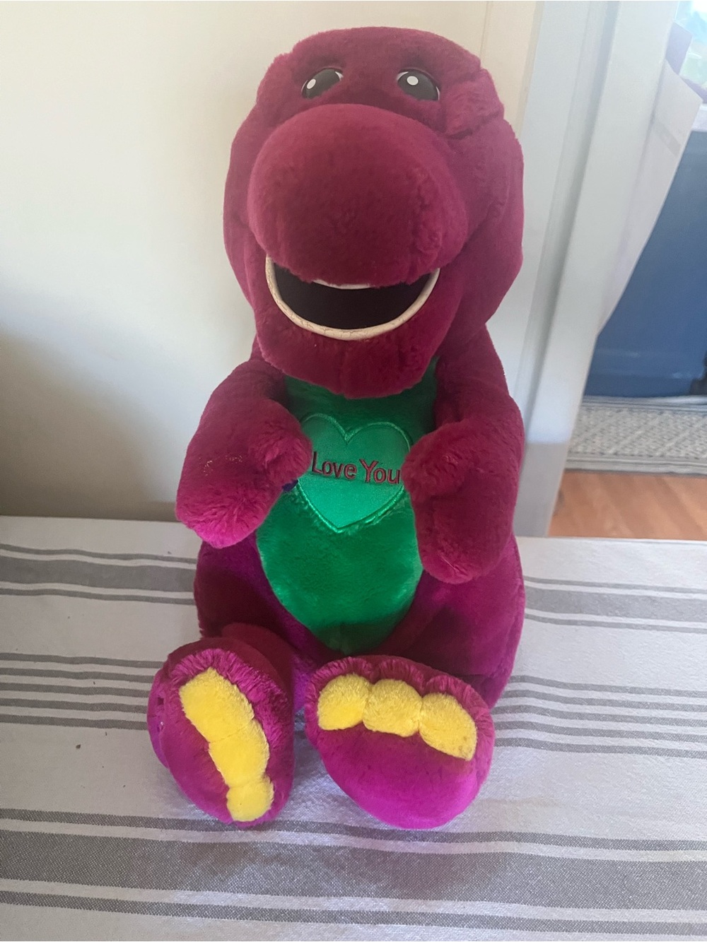 Vintage Barney Plush Dinosaur Stuffed Animal with Green Heart - "Love You"